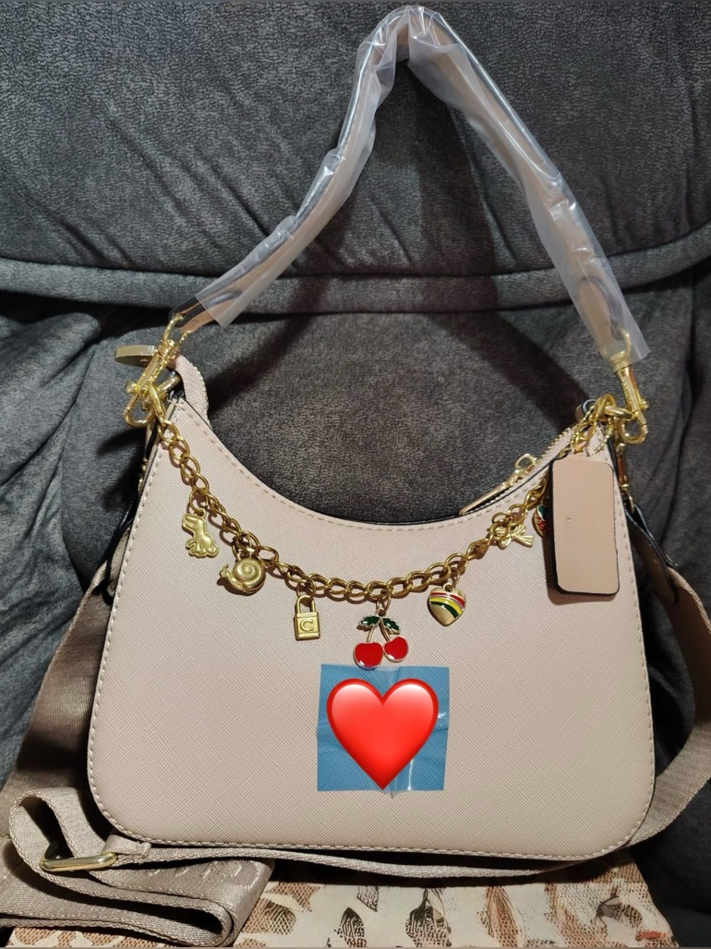 be inspired Blush Beige Shoulder Bag with Gold Charm Chain
